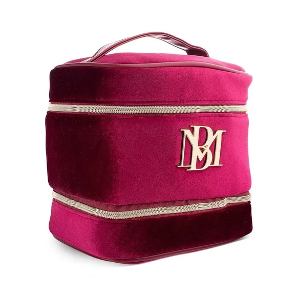 Mischka Elegant Velvet Burgundy Cosmetic Train Case Women Bag - Picture 2 of 3